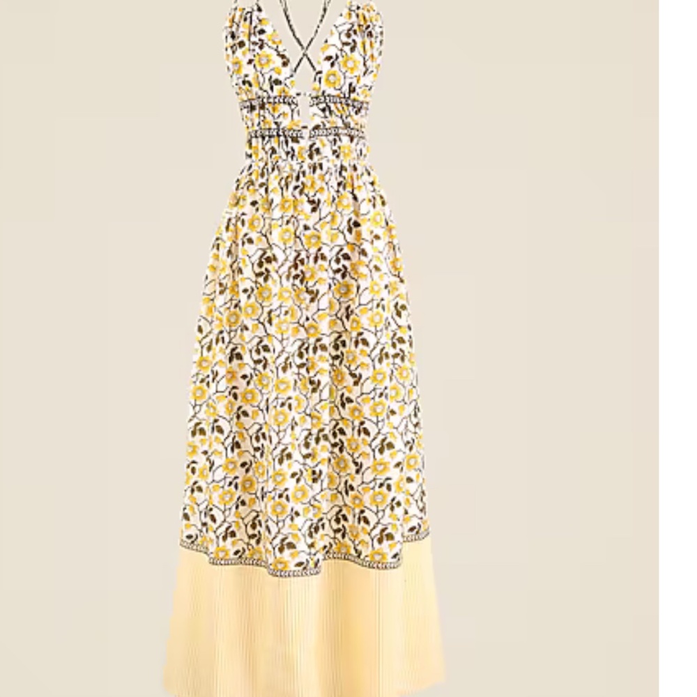 NWT J Crew Cotton VoilePlunge Maxi Dress in Daffodil Daze Block Print Large